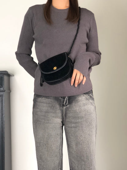 CELINE Blason Tassel Shoulder bag Black Vintage 55w28w