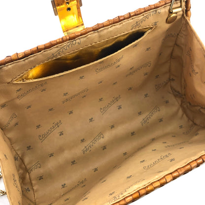 courrèges Logo Chain Basket Rattan Weave shoulder bag Brown Vintage ngvpig
