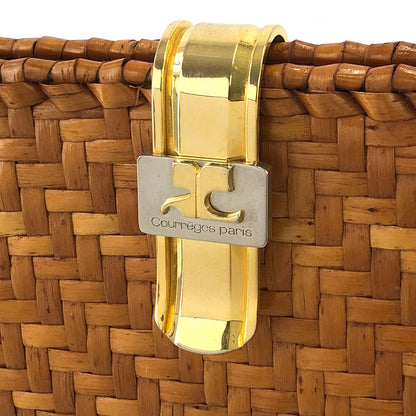 courrèges Logo Chain Basket Rattan Weave shoulder bag Brown Vintage ngvpig