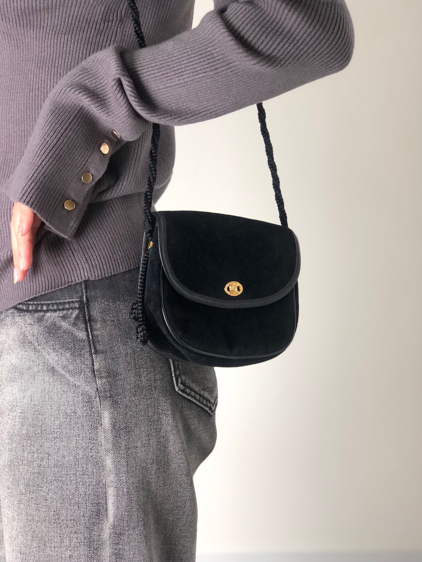 CELINE Blason Tassel Shoulder bag Black Vintage 55w28w