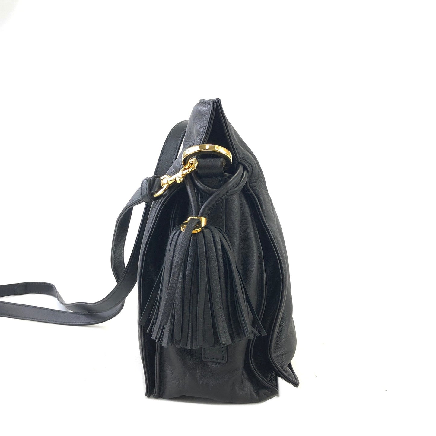 LOEWE Flamenco Tassel Small Drawstring Shoulder bag Black Vintage 7fxxbw