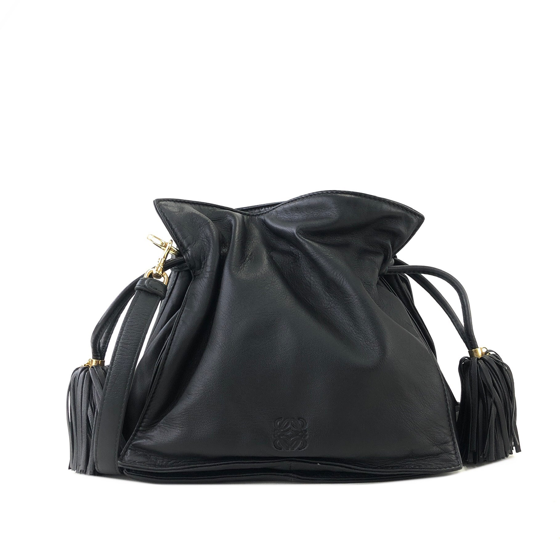 LOEWE Flamenco Tassel Small Drawstring Shoulder bag Black Vintage