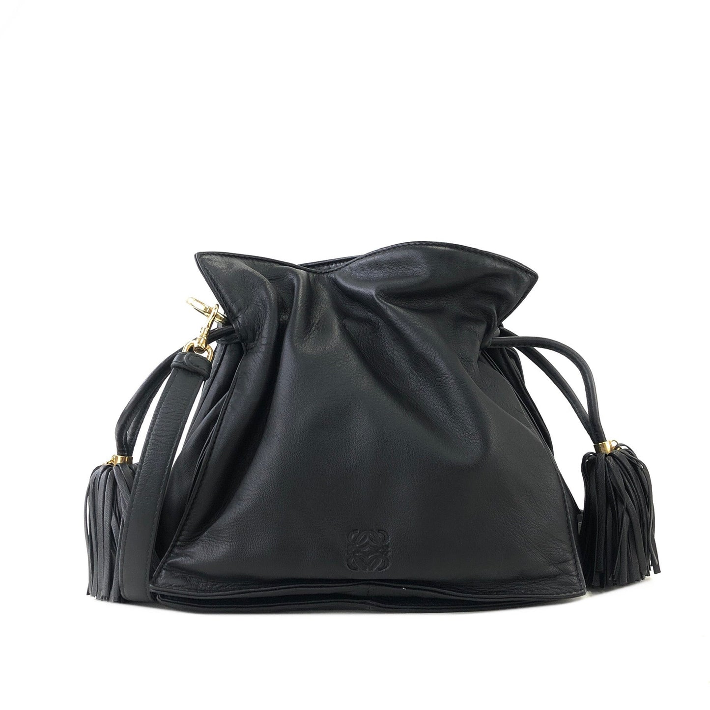 LOEWE Flamenco Tassel Small Drawstring Shoulder bag Black Vintage 7fxxbw