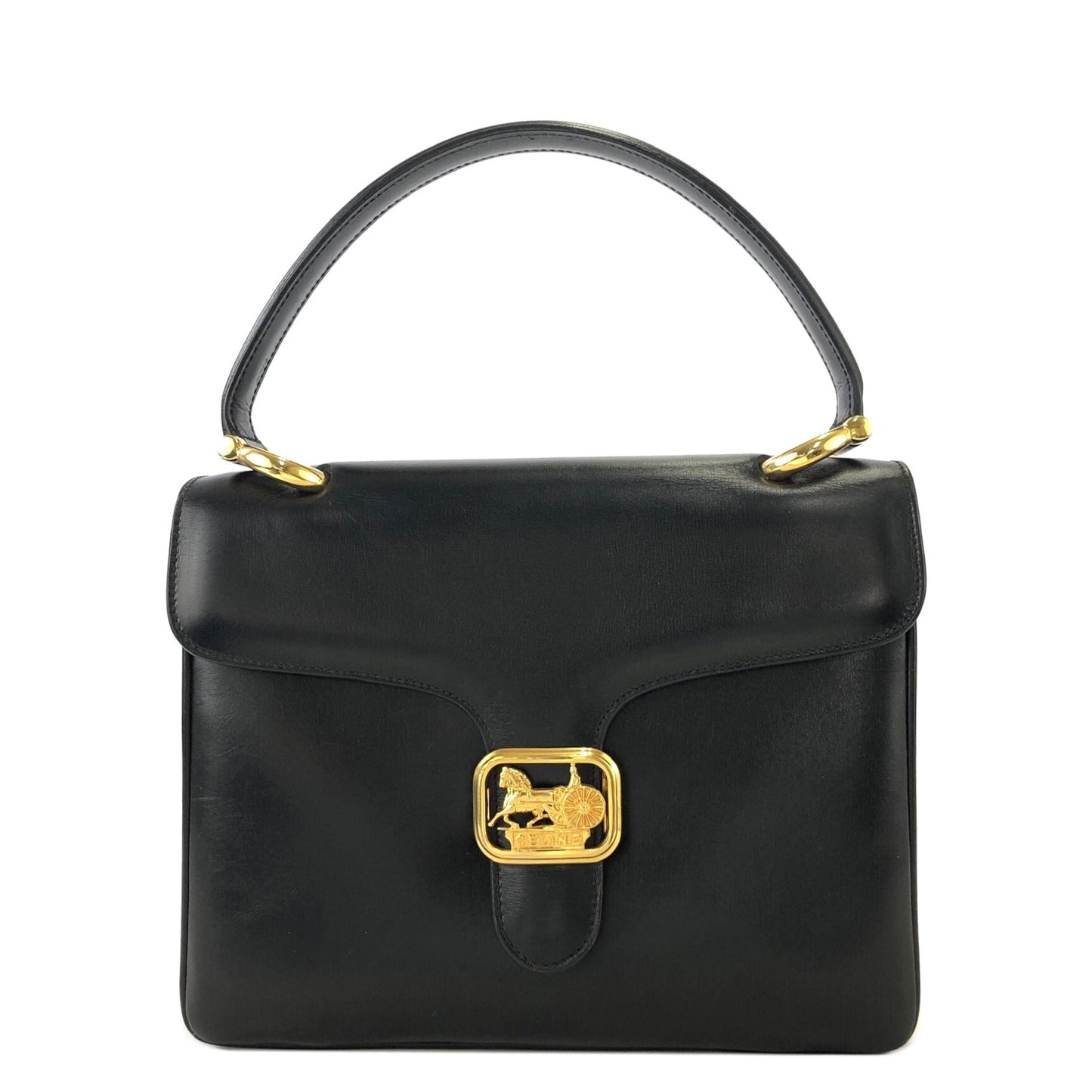 CELINE Horse carriage Top handle Handbag Black Vintage Old CELINE metasx