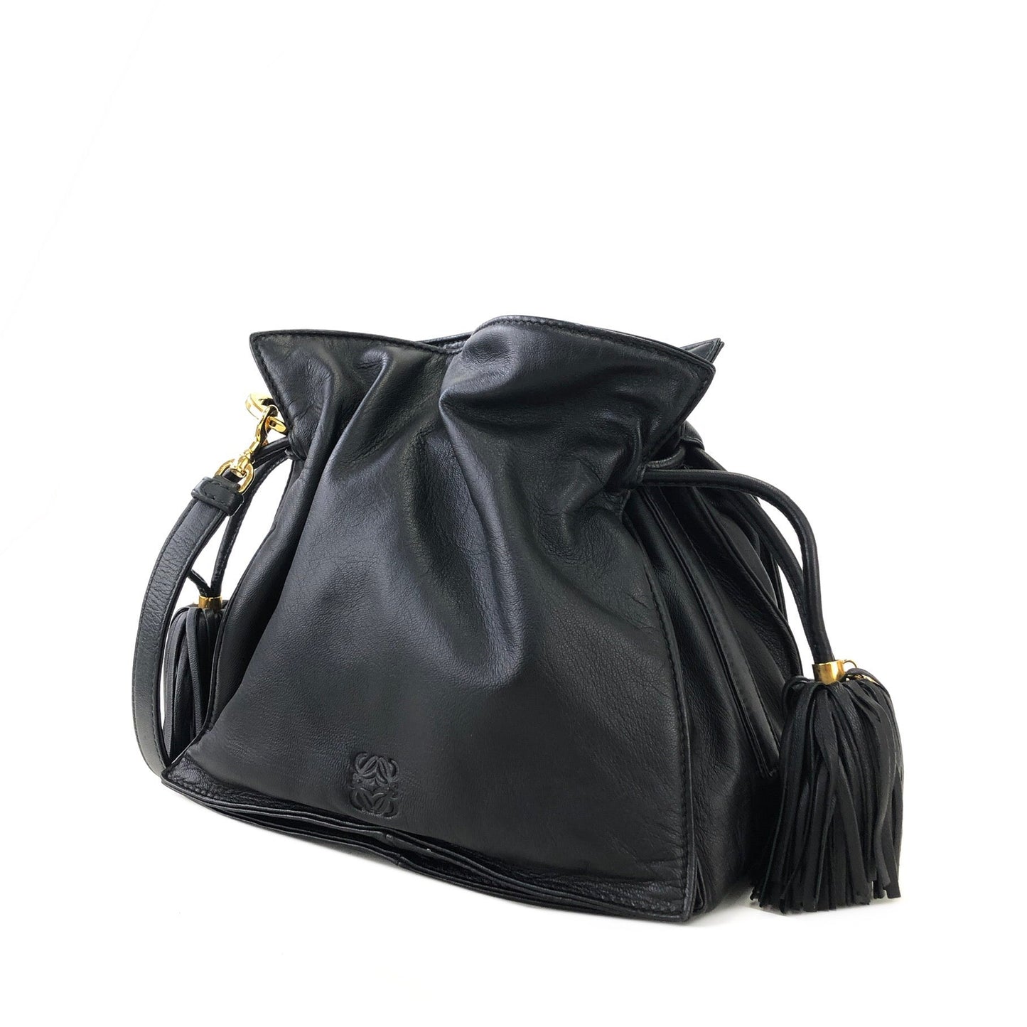 LOEWE Flamenco Tassel Small Drawstring Shoulder bag Black Vintage 7fxxbw