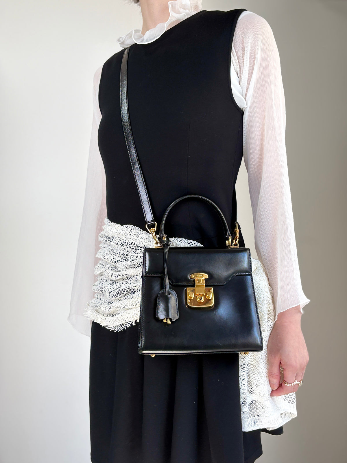GUCCI Lady Lock Two-wayHandbag Shoulder bag Black Vintage uiedgd