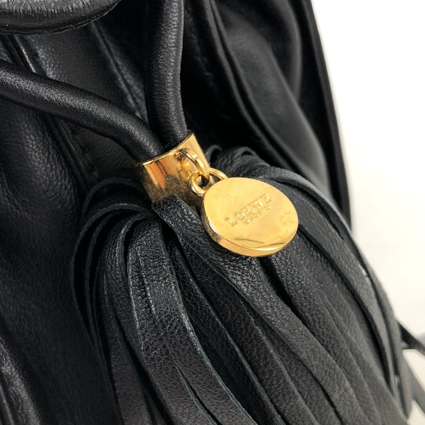 LOEWE Flamenco Tassel Small Drawstring Shoulder bag Black Vintage 7fxxbw