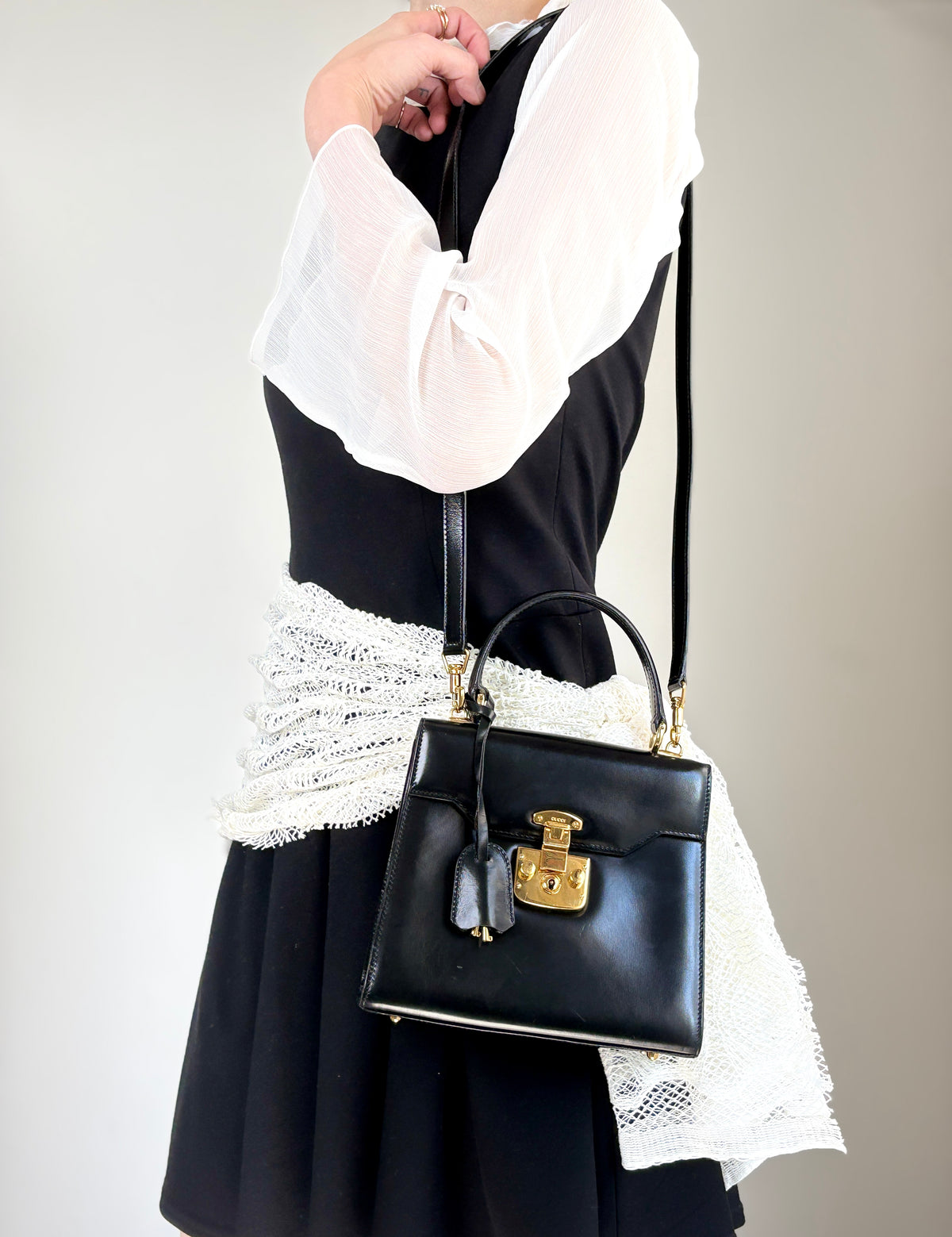 GUCCI Lady Lock Two-wayHandbag Shoulder bag Black Vintage uiedgd