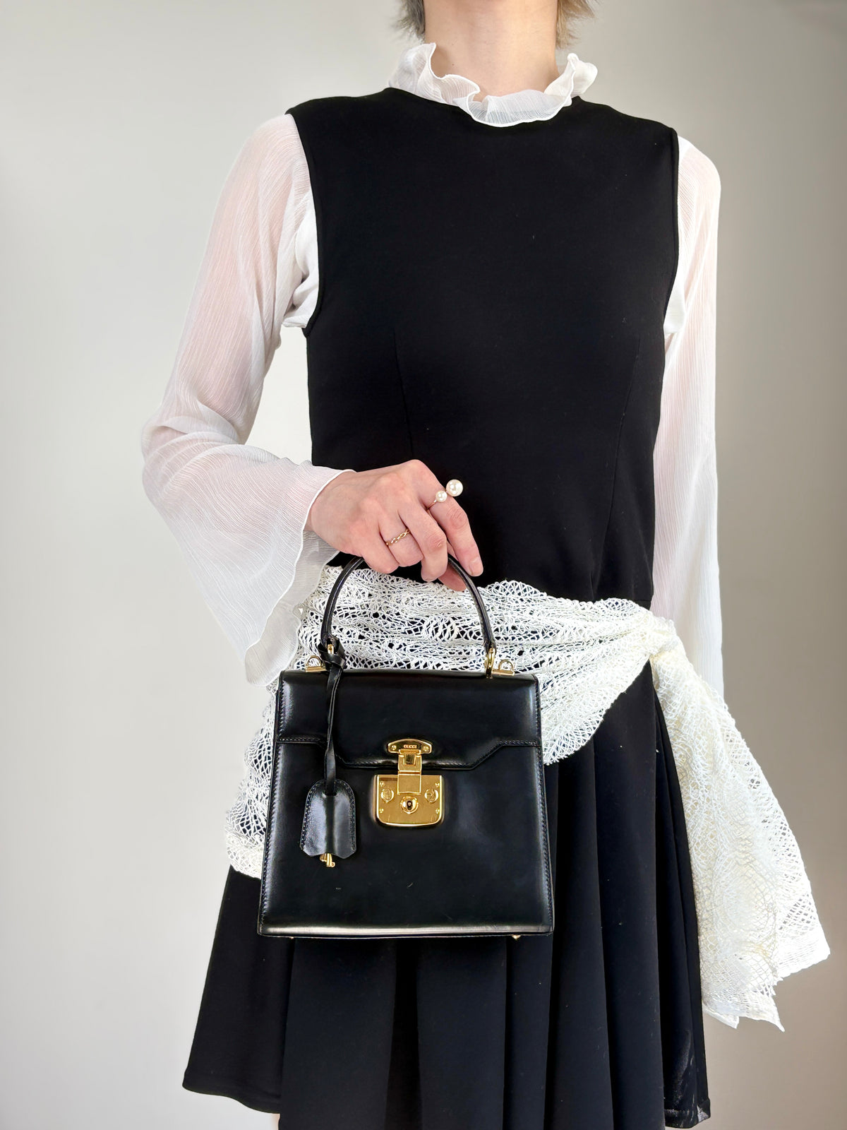GUCCI Lady Lock Two-wayHandbag Shoulder bag Black Vintage uiedgd