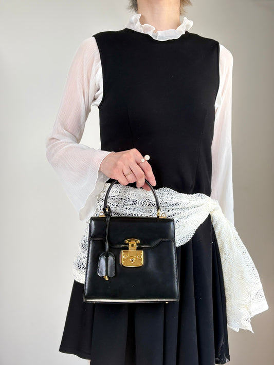 GUCCI Lady Lock Two-wayHandbag Shoulder bag Black Vintage uiedgd