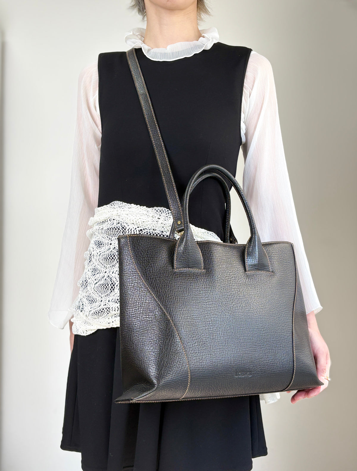 LOEWE Logo Embossed Two-way Handbag Totebag Black Vintage pfe4su