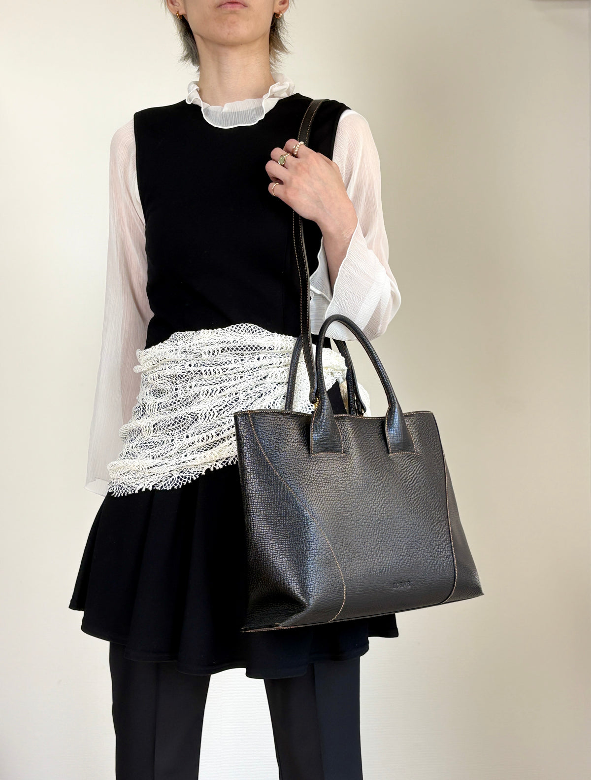 LOEWE Logo Embossed Two-way Handbag Totebag Black Vintage pfe4su
