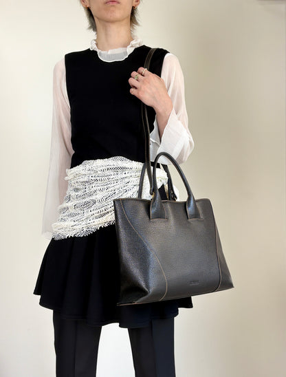 LOEWE Logo Embossed Two-way Handbag Totebag Black Vintage pfe4su