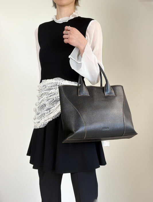 LOEWE Logo Embossed Two-way Handbag Totebag Black Vintage pfe4su