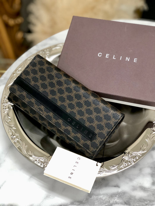 CELINE Macadam logo embossed long wallet purse black Vintage Old celine 5md654