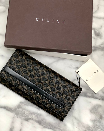 CELINE Macadam logo embossed long wallet purse black Vintage Old celine 5md654