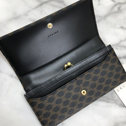CELINE Macadam logo embossed long wallet purse black Vintage Old celine 5md654
