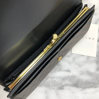 CELINE Macadam logo embossed long wallet purse black Vintage Old celine 5md654