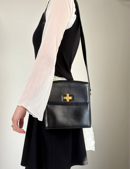CELINE Turn Lock Shoulder bag Black Vintage txhccr
