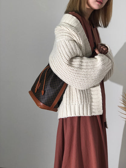 CELINE Macadam Blason Drawstring Side zipper Shoulder bag Brown Vintage Old Celine e2bfgx