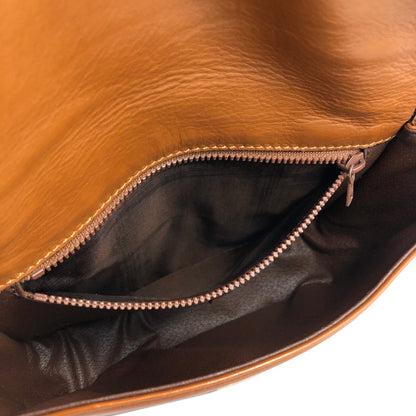 CELINE Gancini Flap Round Leather Shoulder bag Brown Vintage Old Celine aggfb5
