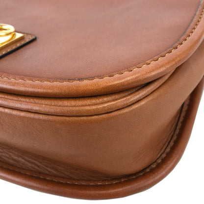 CELINE Gancini Flap Round Leather Shoulder bag Brown Vintage Old Celine aggfb5