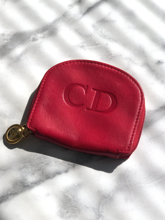 Christian Dior CD Logo Leather Coin Purse Red Vintage d57gp4