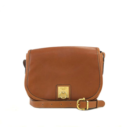 CELINE Gancini Flap Round Leather Shoulder bag Brown Vintage Old Celine aggfb5