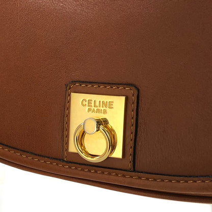 CELINE Gancini Flap Round Leather Shoulder bag Brown Vintage Old Celine aggfb5