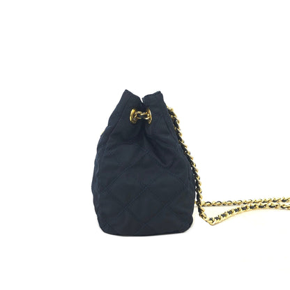 PRADA Quilted Triangle logo Nylon Chain Shoulder Shoulder Bag Navy Vintage Old nj2zvp