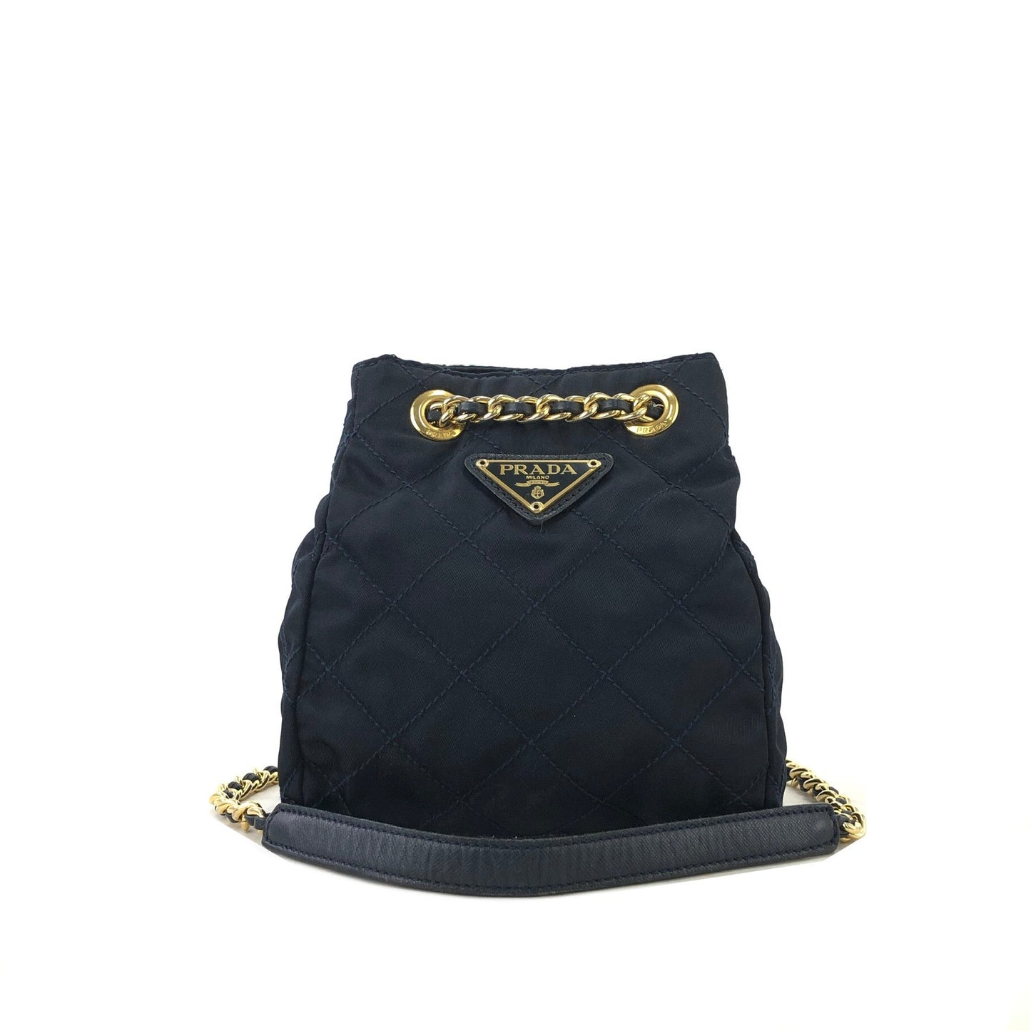 PRADA Quilted Triangle logo Nylon Chain Shoulder Shoulder Bag Navy Vintage Old nj2zvp