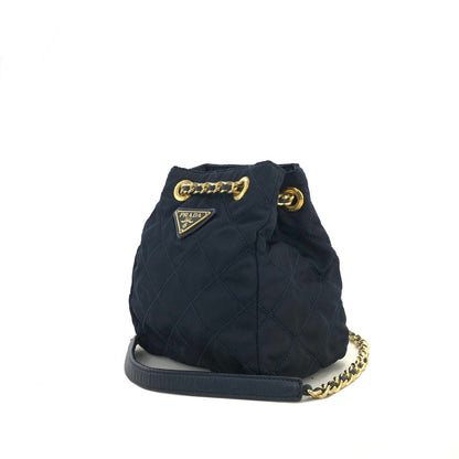 PRADA Quilted Triangle logo Nylon Chain Shoulder Shoulder Bag Navy Vintage Old nj2zvp