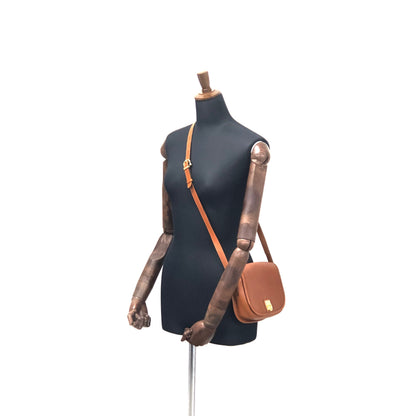 CELINE Gancini Flap Round Leather Shoulder bag Brown Vintage Old Celine aggfb5