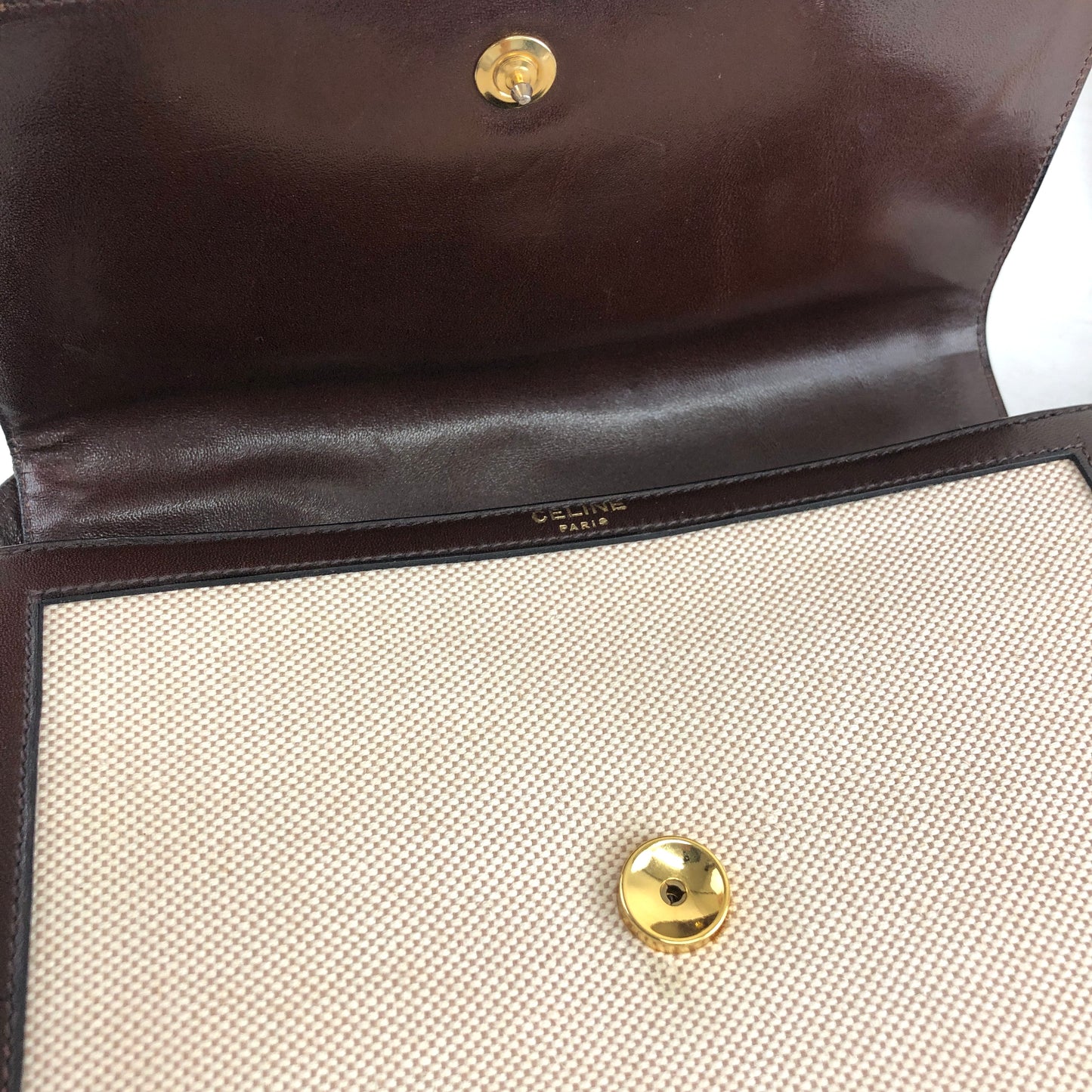 CELINE Horsebit Canvas Shoulderbag Beige Vintage OldCELINE dv4pv7