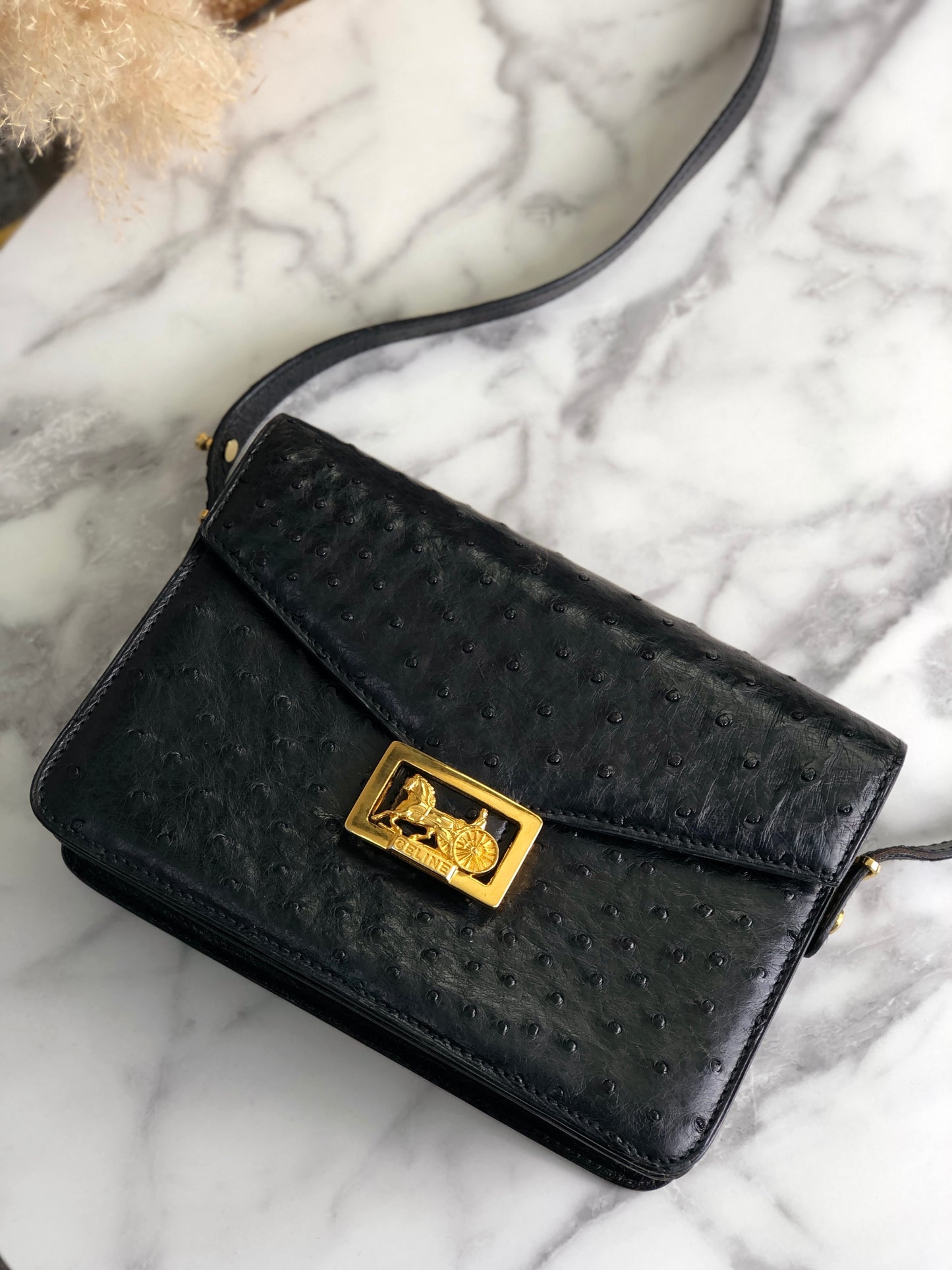 CELINE Horse Carriage Shoulder bag Black Vintage d66xv8