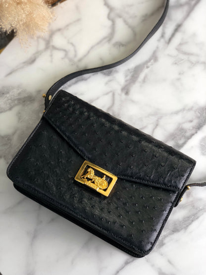 CELINE Horse Carriage Shoulder bag Black Vintage d66xv8