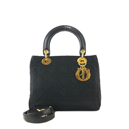 Christian Dior Lady Dior Canage Enamel Leather 2way Shoulder Bag Black Vintage Old f6njne