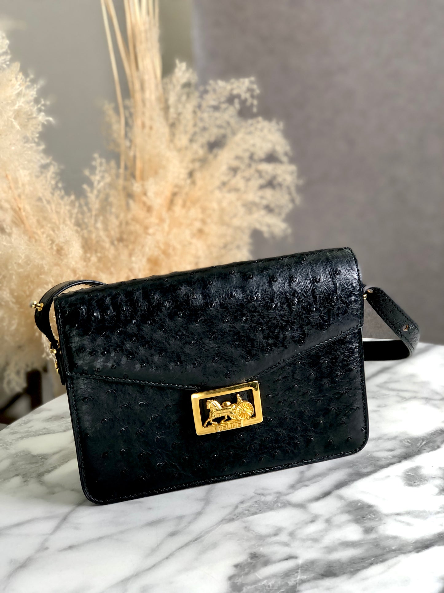 CELINE Horse Carriage Shoulder bag Black Vintage d66xv8