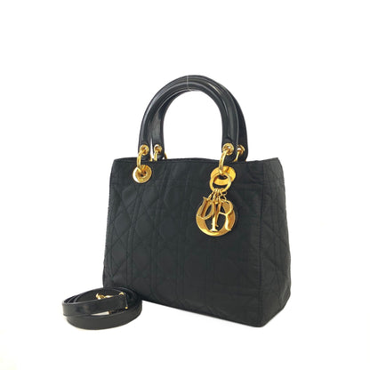 Christian Dior Lady Dior Canage Enamel Leather 2way Shoulder Bag Black Vintage Old f6njne