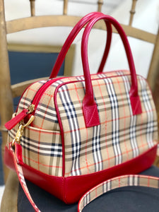 Burberrys' Classic check Boston bag Handbag Beige Red Vintage Old 8kwa2a
