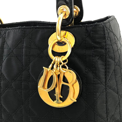 Christian Dior Lady Dior Canage Enamel Leather 2way Shoulder Bag Black Vintage Old f6njne