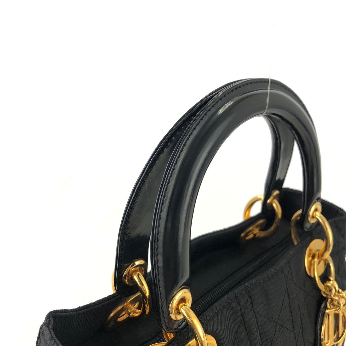 Christian Dior Lady Dior Canage Enamel Leather 2way Shoulder Bag Black Vintage Old f6njne