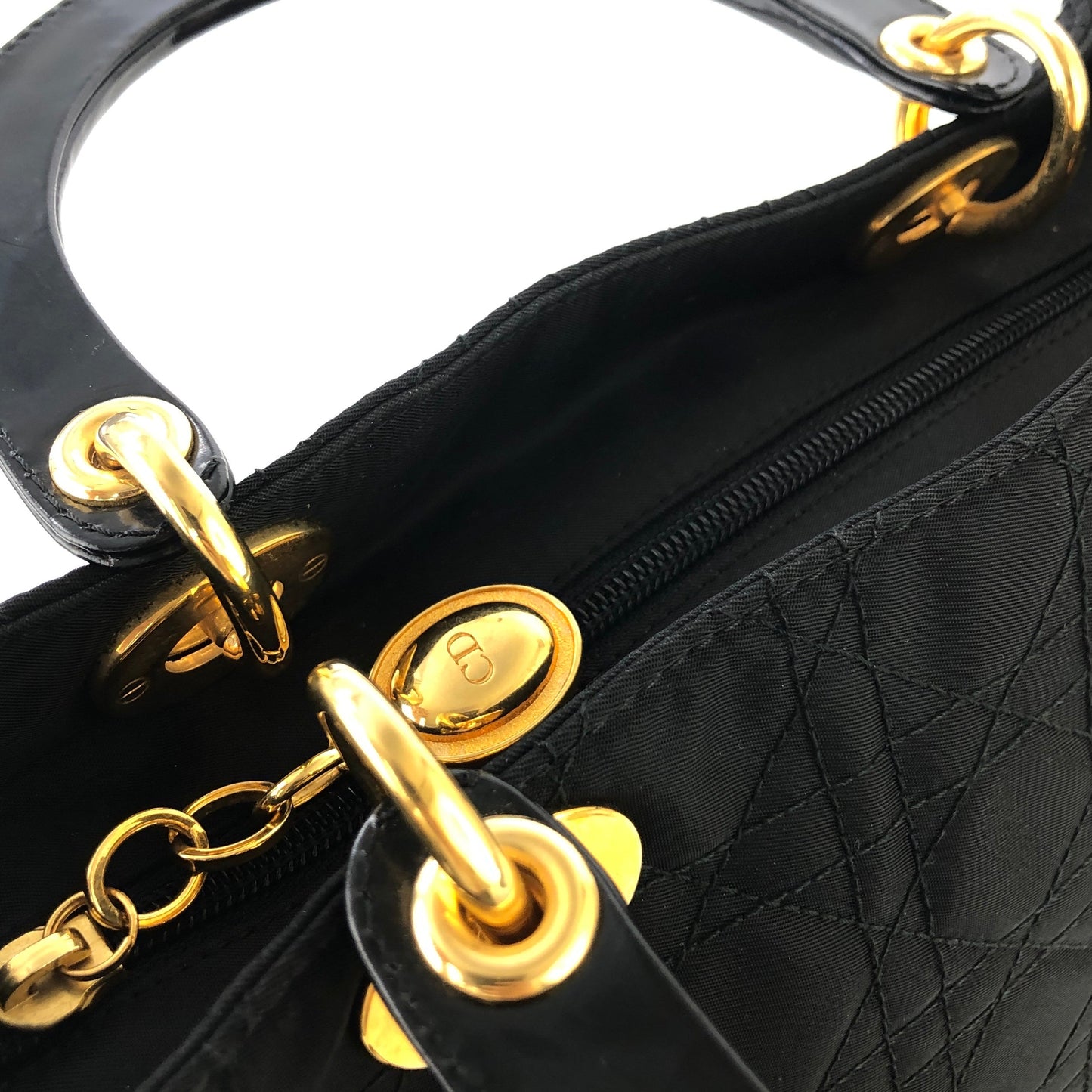 Christian Dior Lady Dior Canage Enamel Leather 2way Shoulder Bag Black Vintage Old f6njne