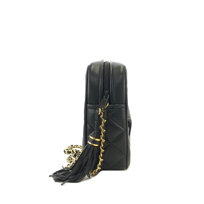 GIVENCHY Logo Quilted Tassel Leather Chain Shoulder bag Black Vintage Old ahvesn