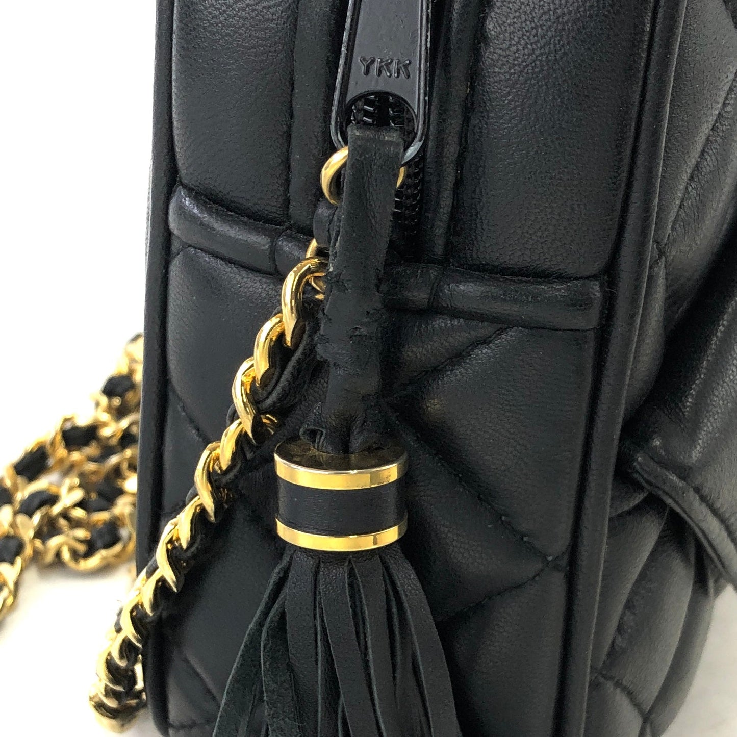 GIVENCHY Logo Quilted Tassel Leather Chain Shoulder bag Black Vintage Old ahvesn