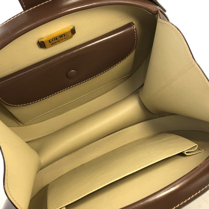 LOEWE Anagram Logo Leather Round Handbag Brown Vintage v8rkcx