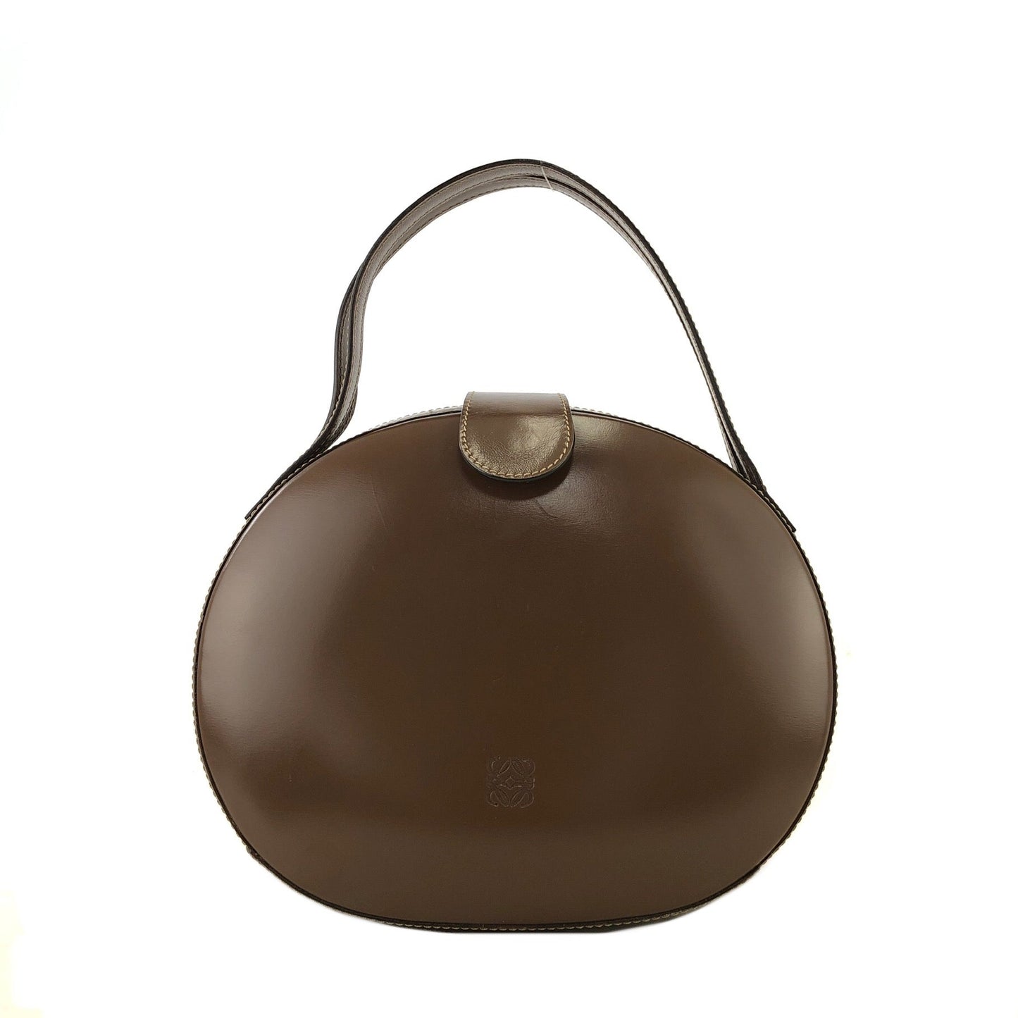 LOEWE Anagram Logo Leather Round Handbag Brown Vintage v8rkcx