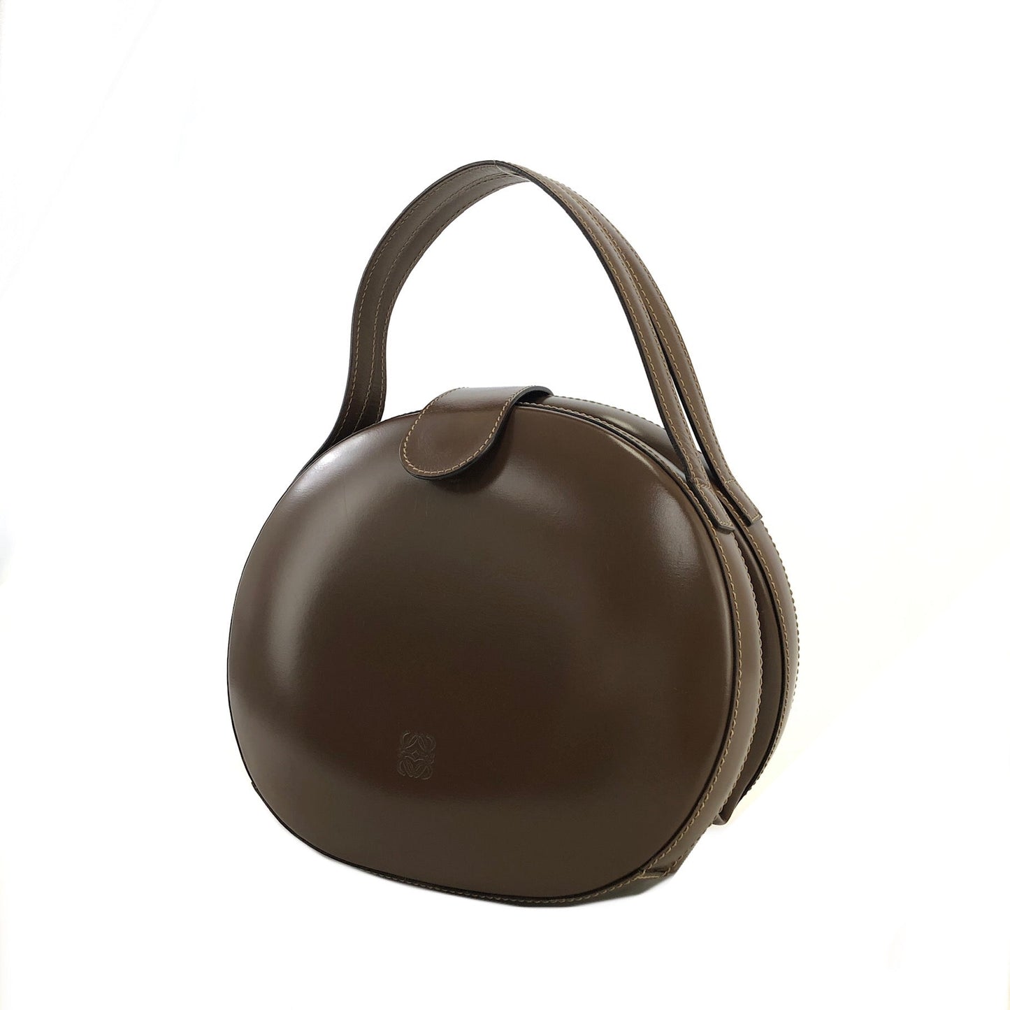 LOEWE Anagram Logo Leather Round Handbag Brown Vintage v8rkcx