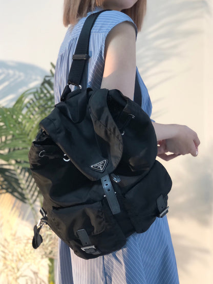 PRADA Triangle logo Nylon Leather Backpack BlacK Vintage Old z7gcsx