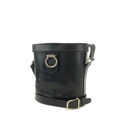 CELINE Stitch Horsebit Leather Bucket Crossbody Shoulder Bag Black Vintage Old Celine 3hrv6j